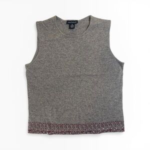 Ann Taylor Gray Womens Tank with Beaded Hem Trim